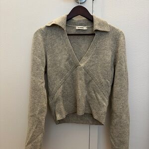 Sandro Gray V-Neck Cropped Sweater
